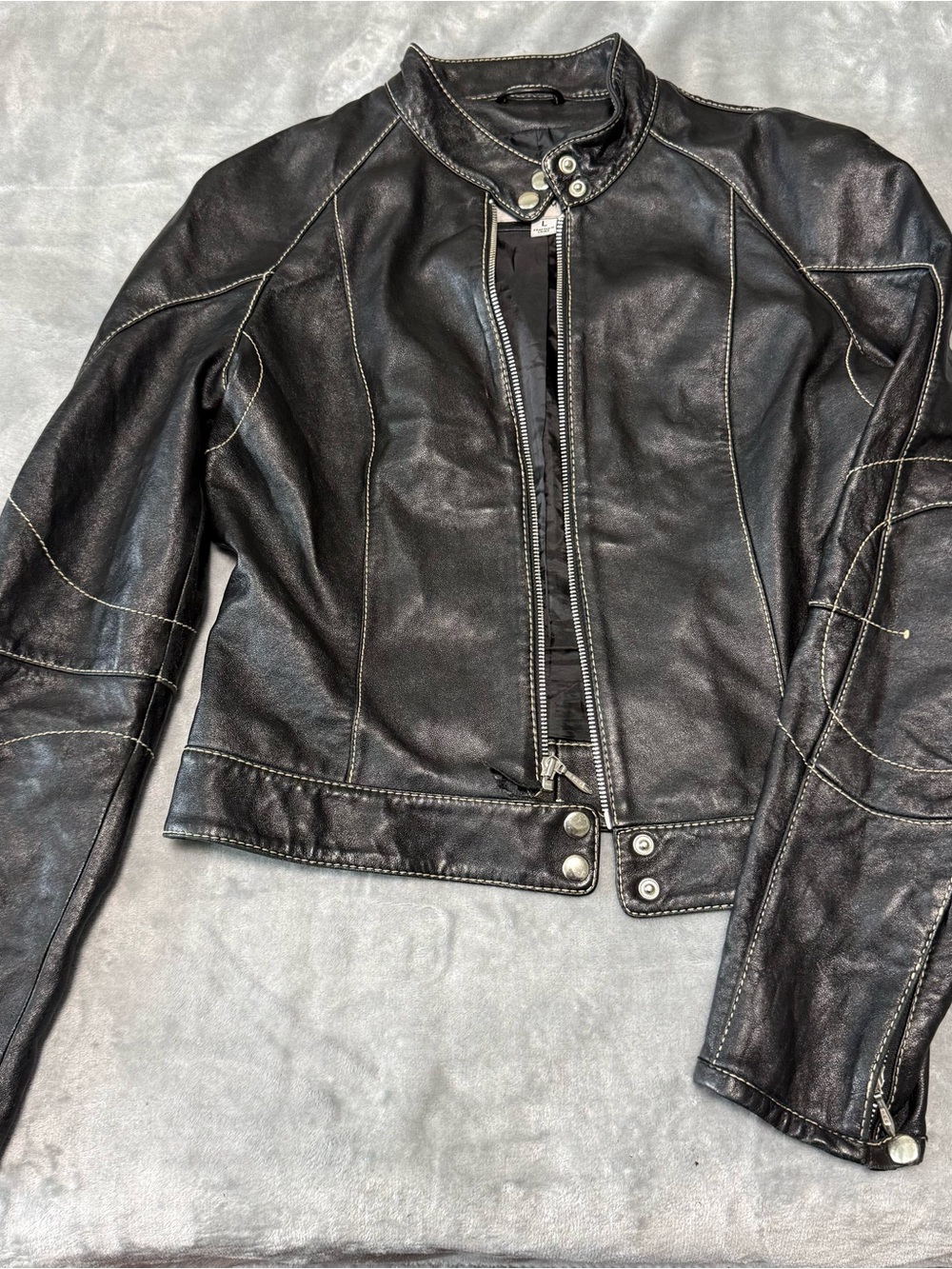 Women's Black Leather Moto Jacket Wilson leather size L Biker